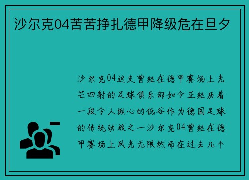 沙尔克04苦苦挣扎德甲降级危在旦夕